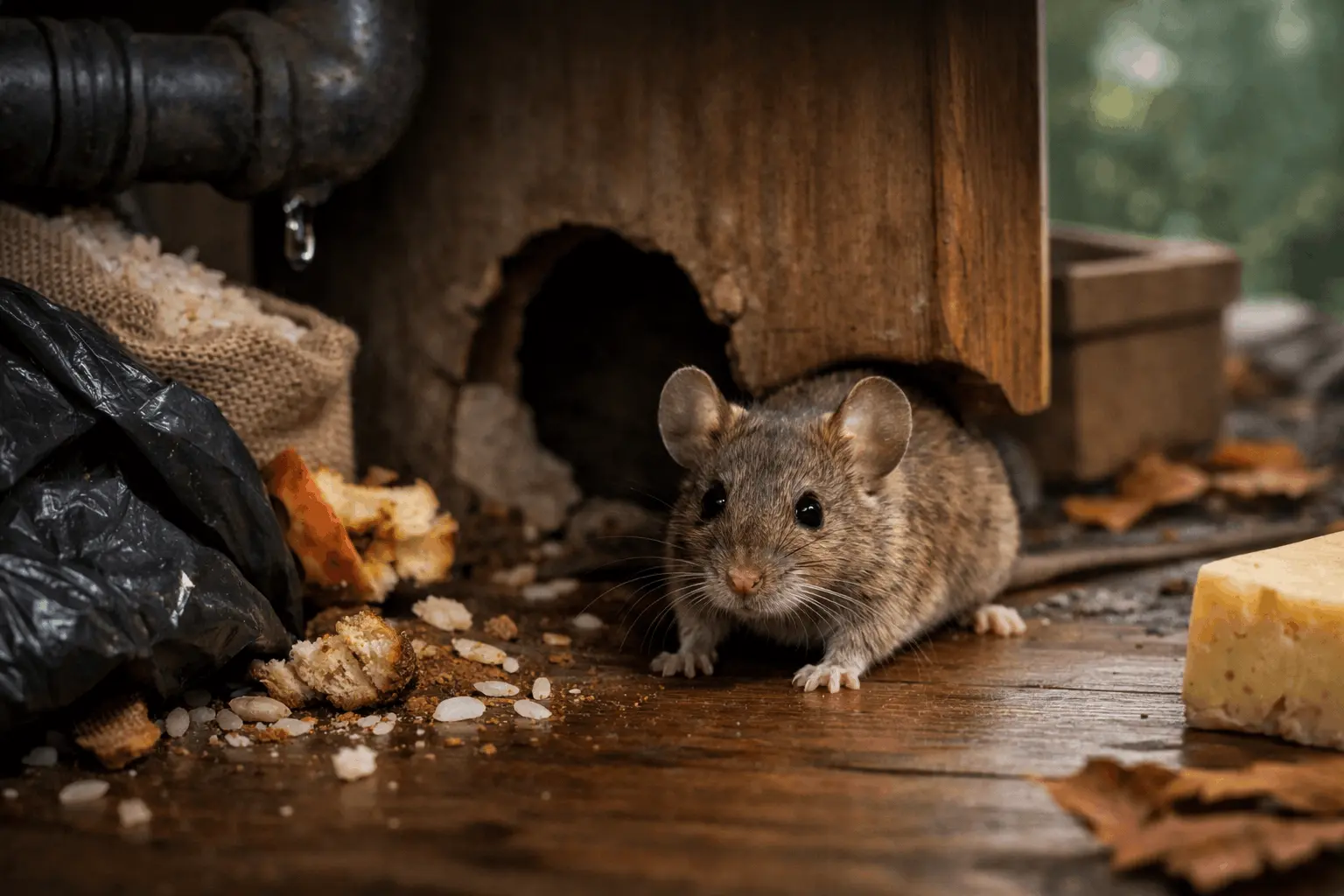 موش در خانه نزدیک سوراخ و غذا – علت ورود موش به خانه